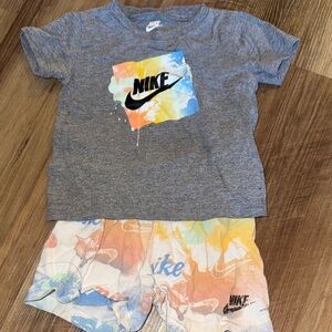 Nike Gray Tee and Vibrant Shorts Set